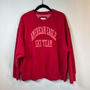 American Eagle Ski Team Crew Neck Sweatshirt Red Pullover Oversized Womens Large